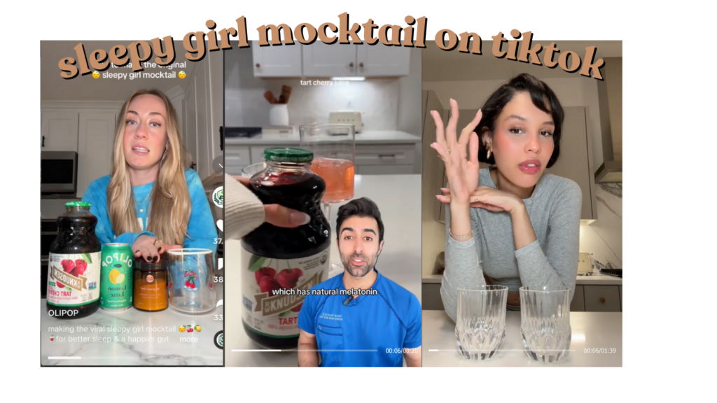 Photos from TikTok of creators Nara, Olipop sharing the Sleepy Girl Mocktail